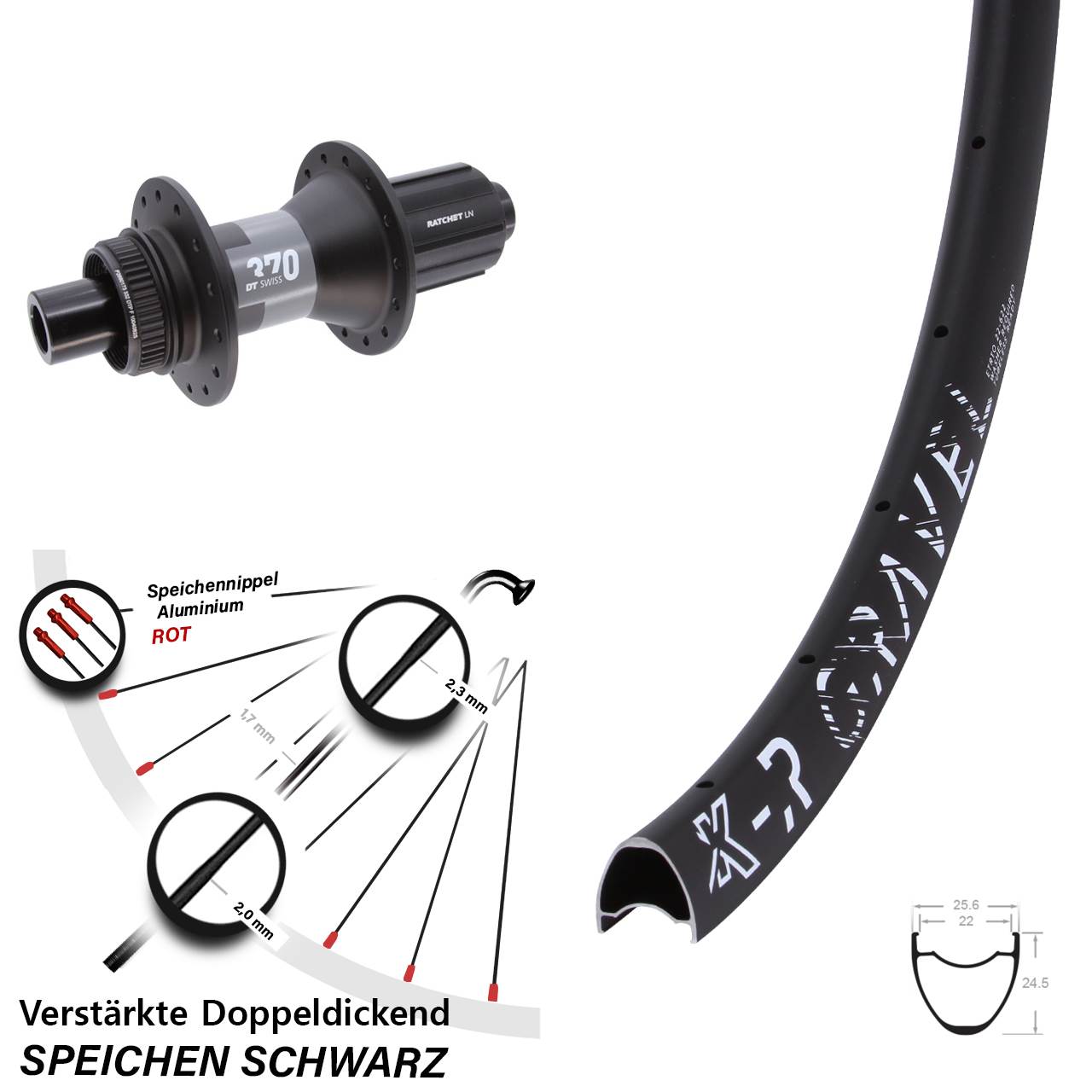 Hinterrad Centerlock 12x142 28 Zoll KX-R Gravel DT Swiss 370 11-12 fach HG