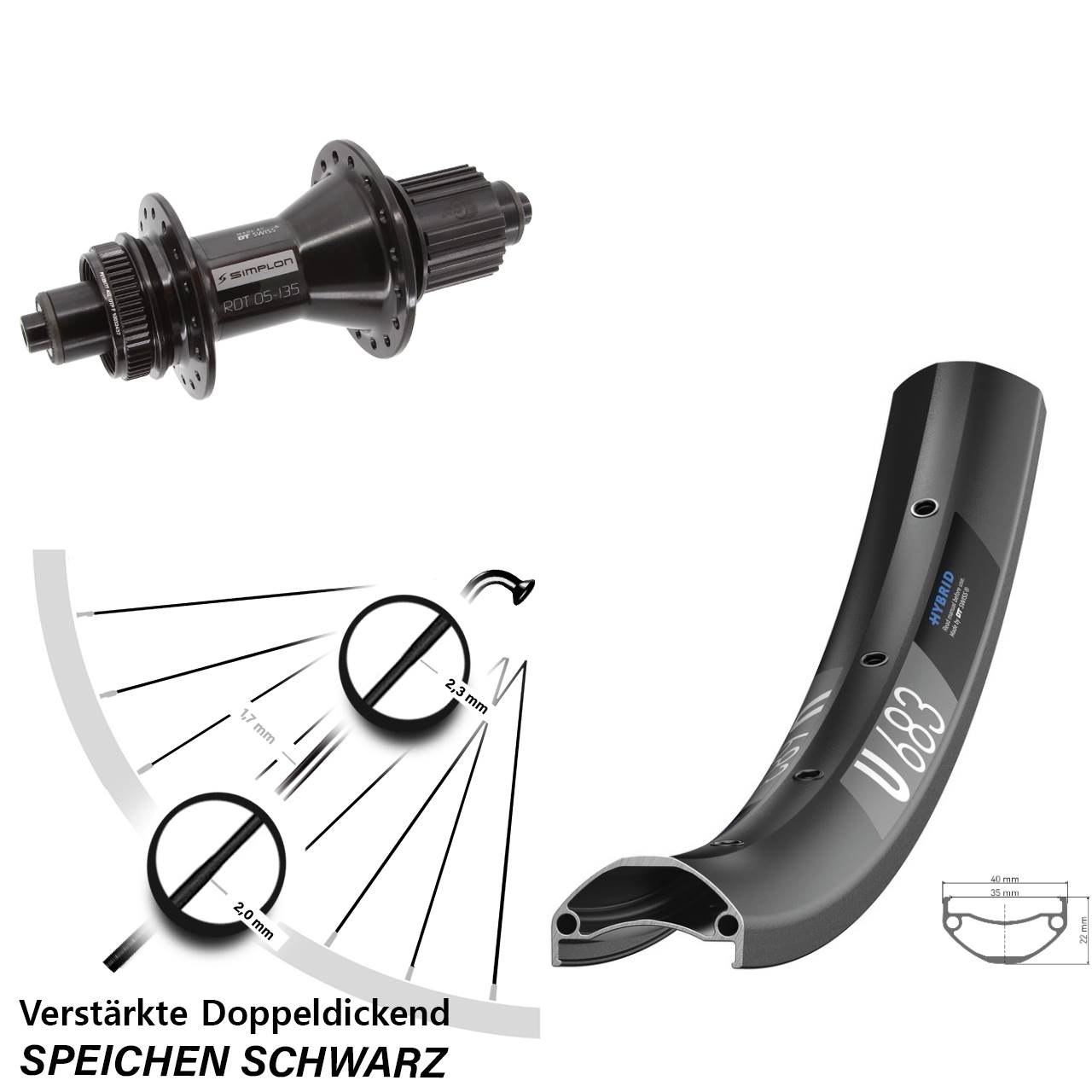 Disc Hinterrad QR 27,5 Zoll DT Swiss U 683-370 Hybrid Shimano Micro Spline