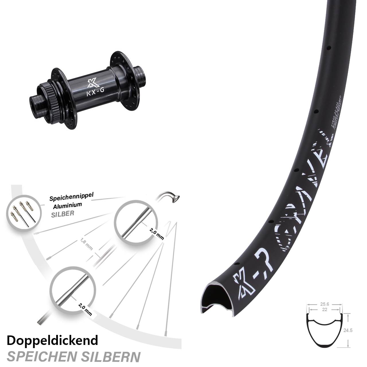 28-29 Zoll Vorderrad KX-GR Gravel 12x100 mm Steckachse Centerlock