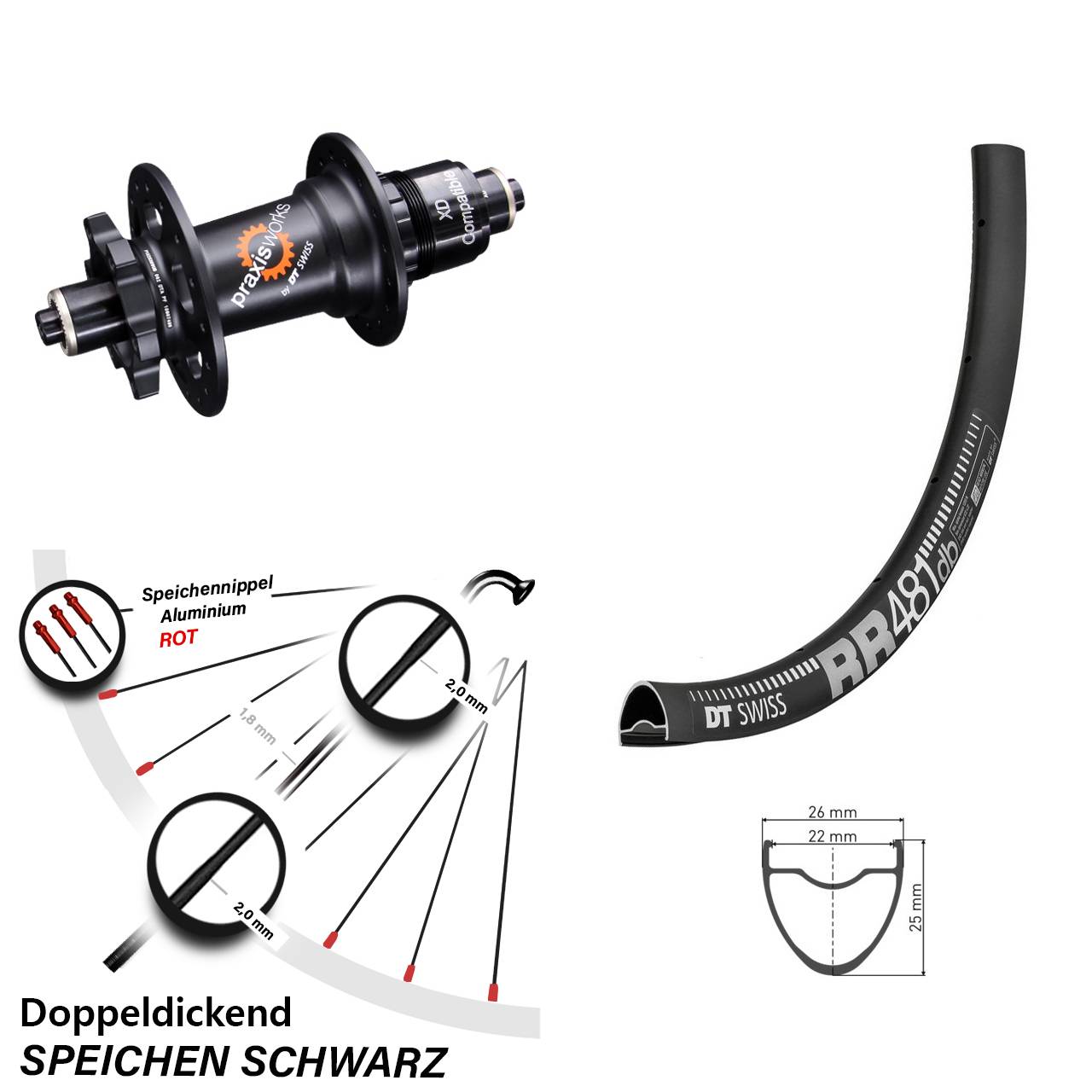 Disc Hinterrad 28 Zoll DT Swiss RR481-350 QR SRAM XD