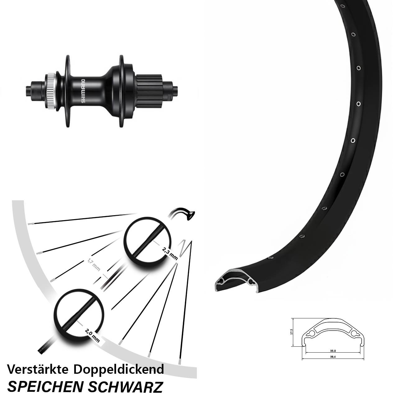 Centerlock Hinterrad 29 Zoll Ryde Disc 35 Shimano MT500 Micro Spline für Schnellspanner