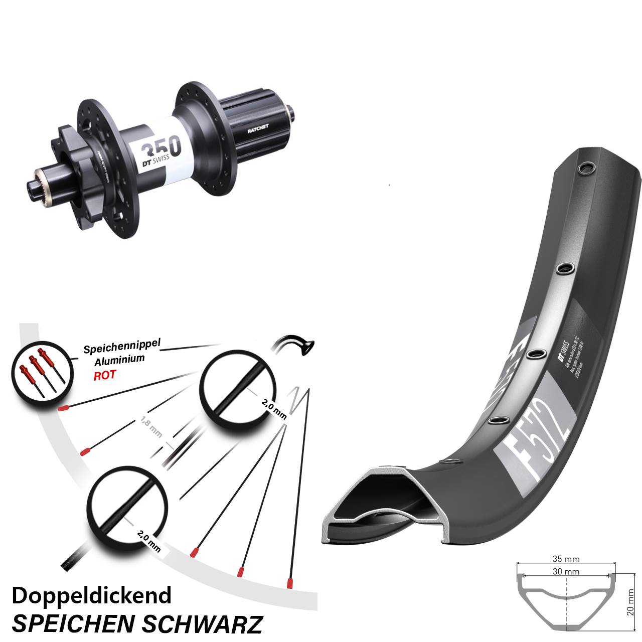 Hinterrad 6-Loch 29 Zoll DT Swiss F 572-350 8-11 fach QR Boost