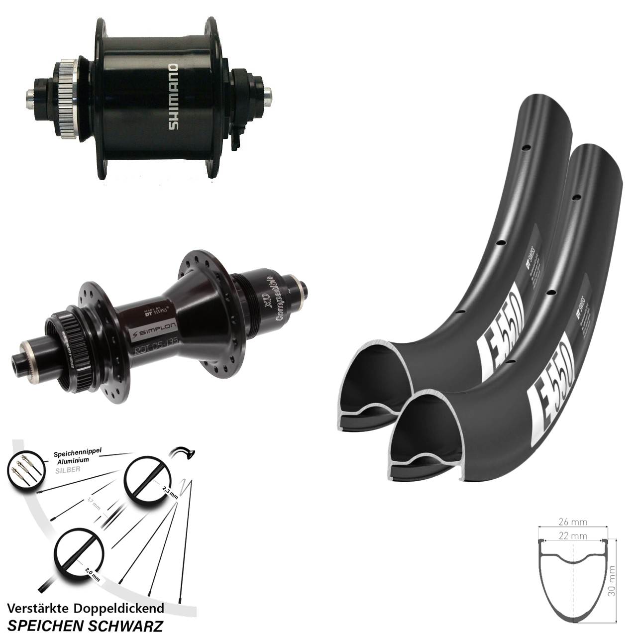 DT Swiss E 550-370 Shimano DH-UR700-3D 28 Zoll Disc Laufrad-Satz QR XD 11-12 fach