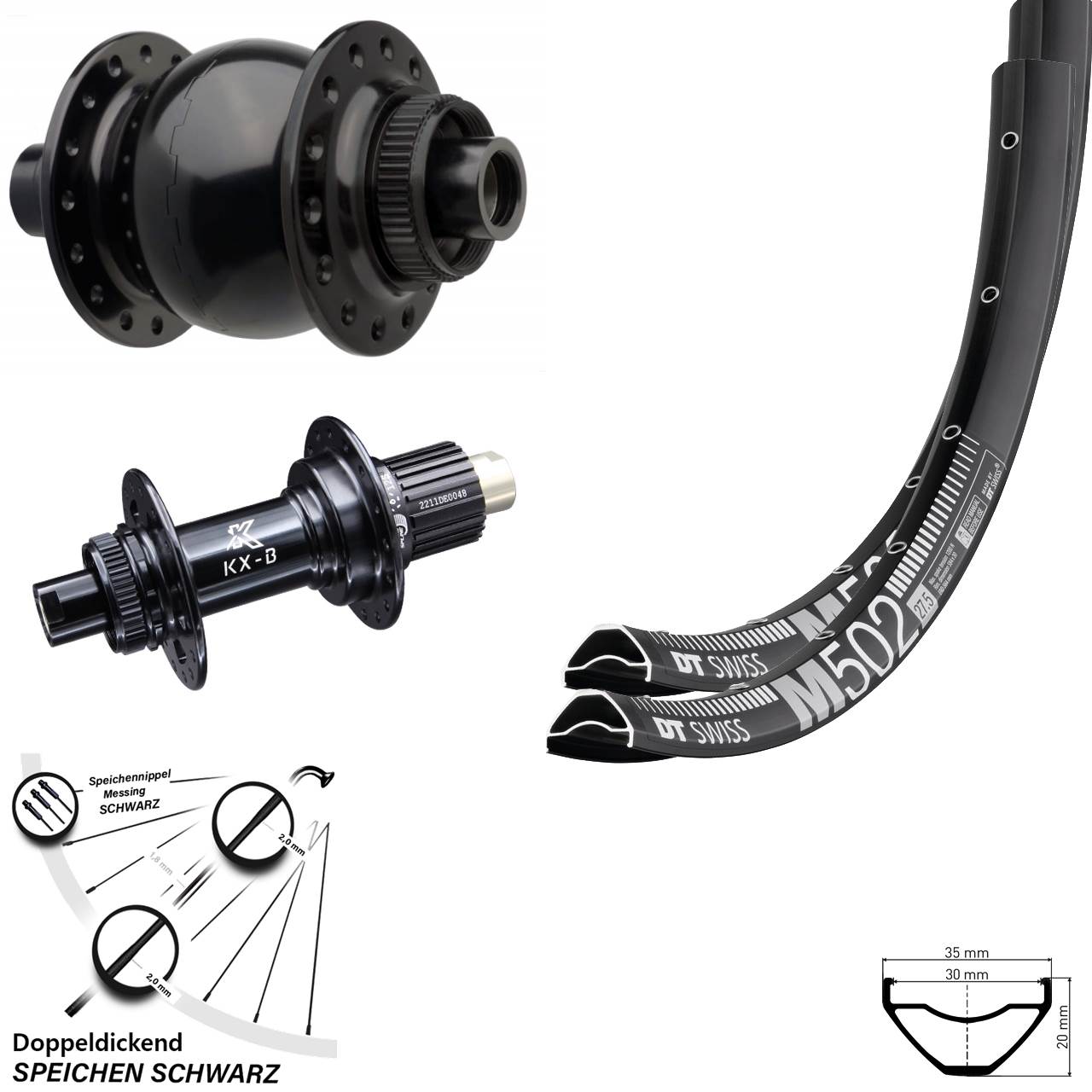 29 Zoll DT Swiss M502 KX-B SON 28 Boost Centerlock Laufradsatz Shimano Micro Spline