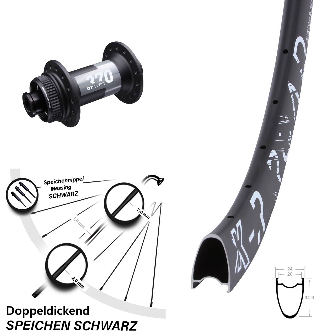 28 Zoll KX-R Road DT Swiss 370 Vorderrad Centerlock 15x100