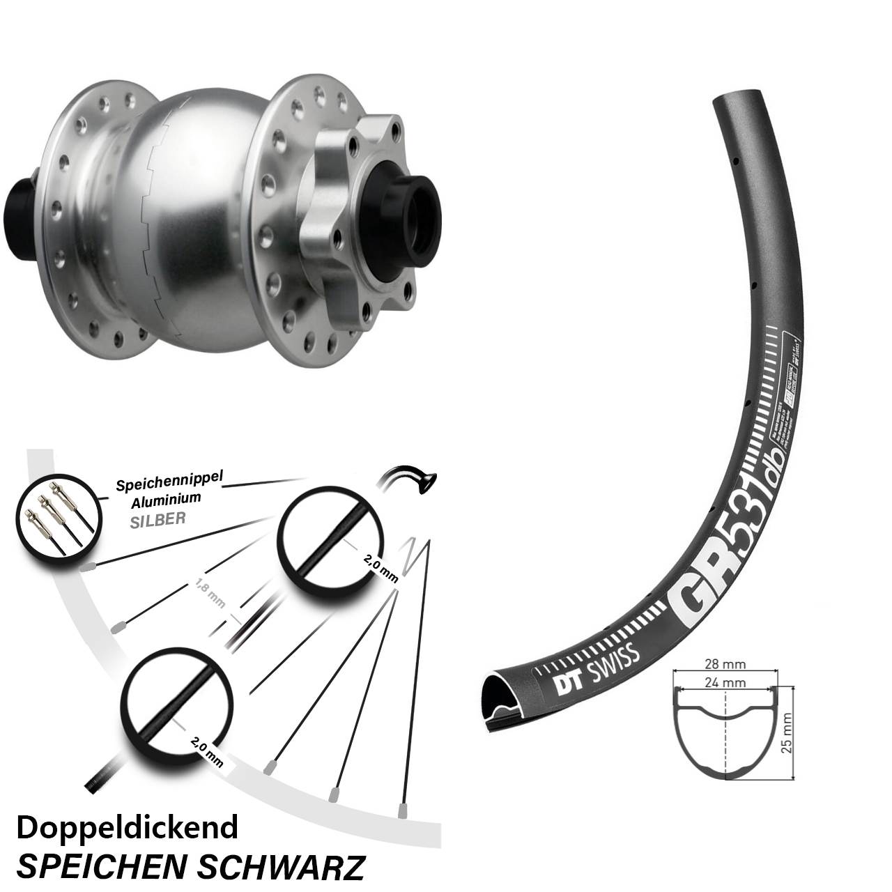 Disc Laufrad mit Nabendynamo 650B DT Swiss GR 531 SON 28 15x110 Boost