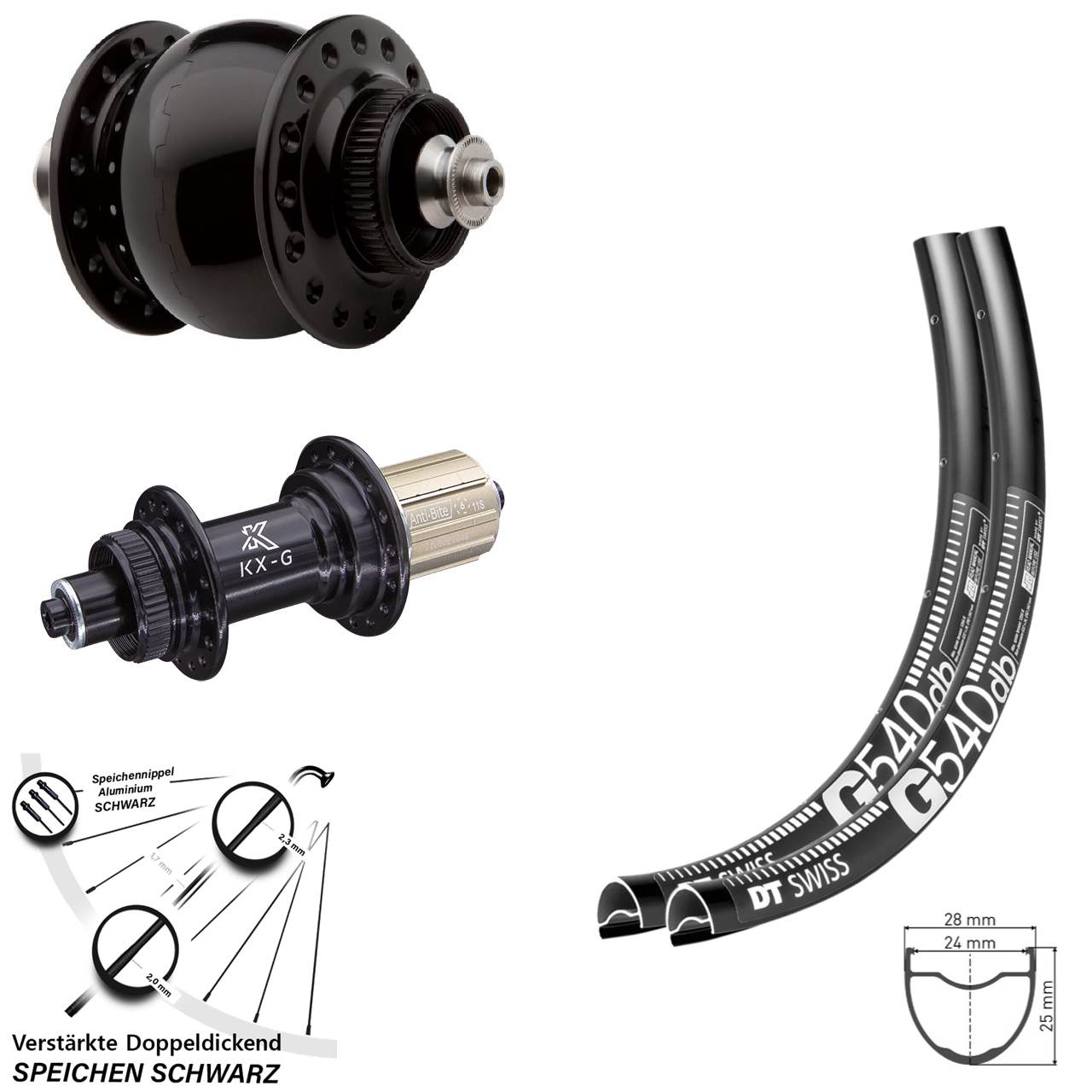 Laufradsatz Centerl. SON 28 Zoll DT Swiss G540 KX-G 8-12 fach HG für Schnellspanner