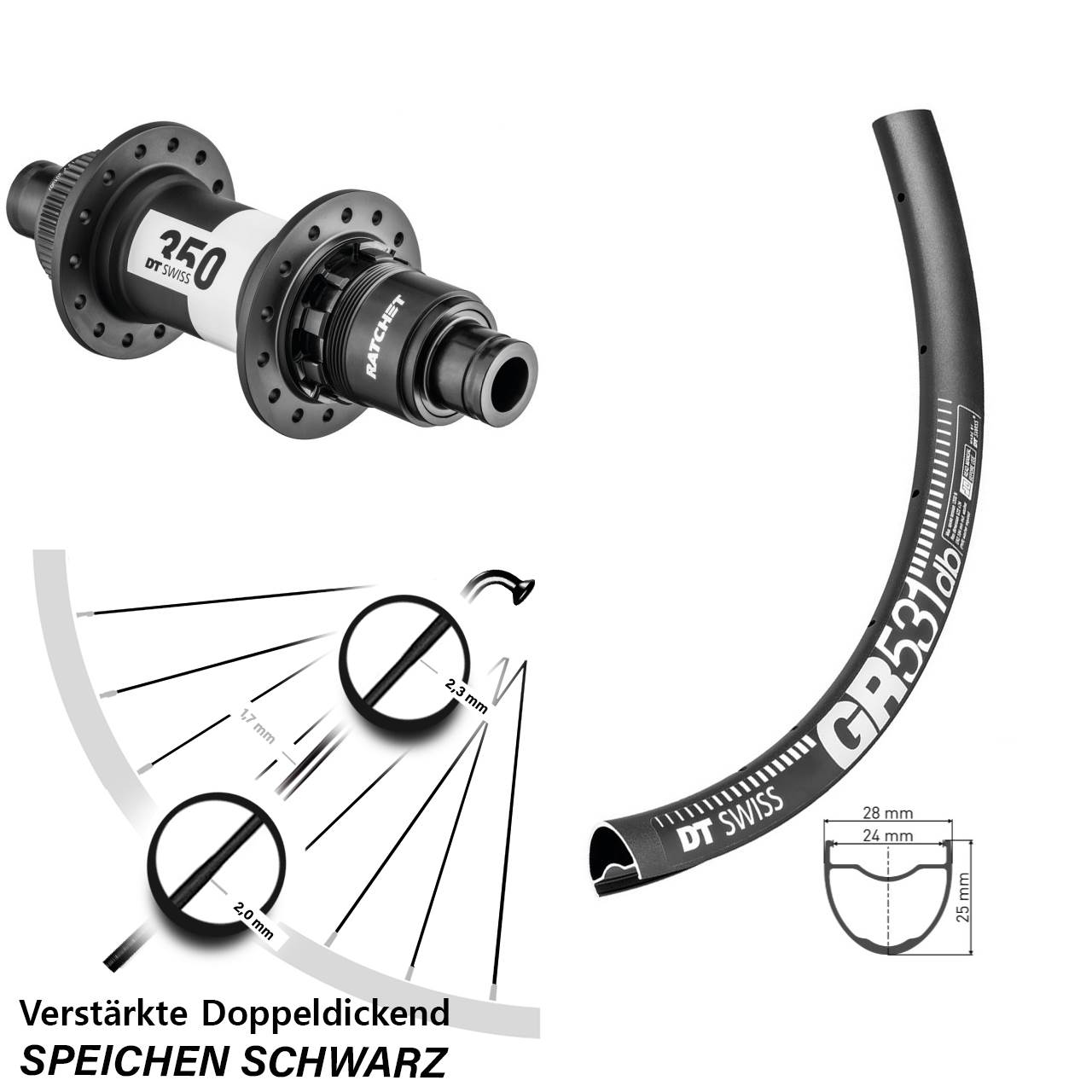 DT Swiss GR 531 350 SRAM XD Centerlock 28-29 Zoll Hinterrad 12x142