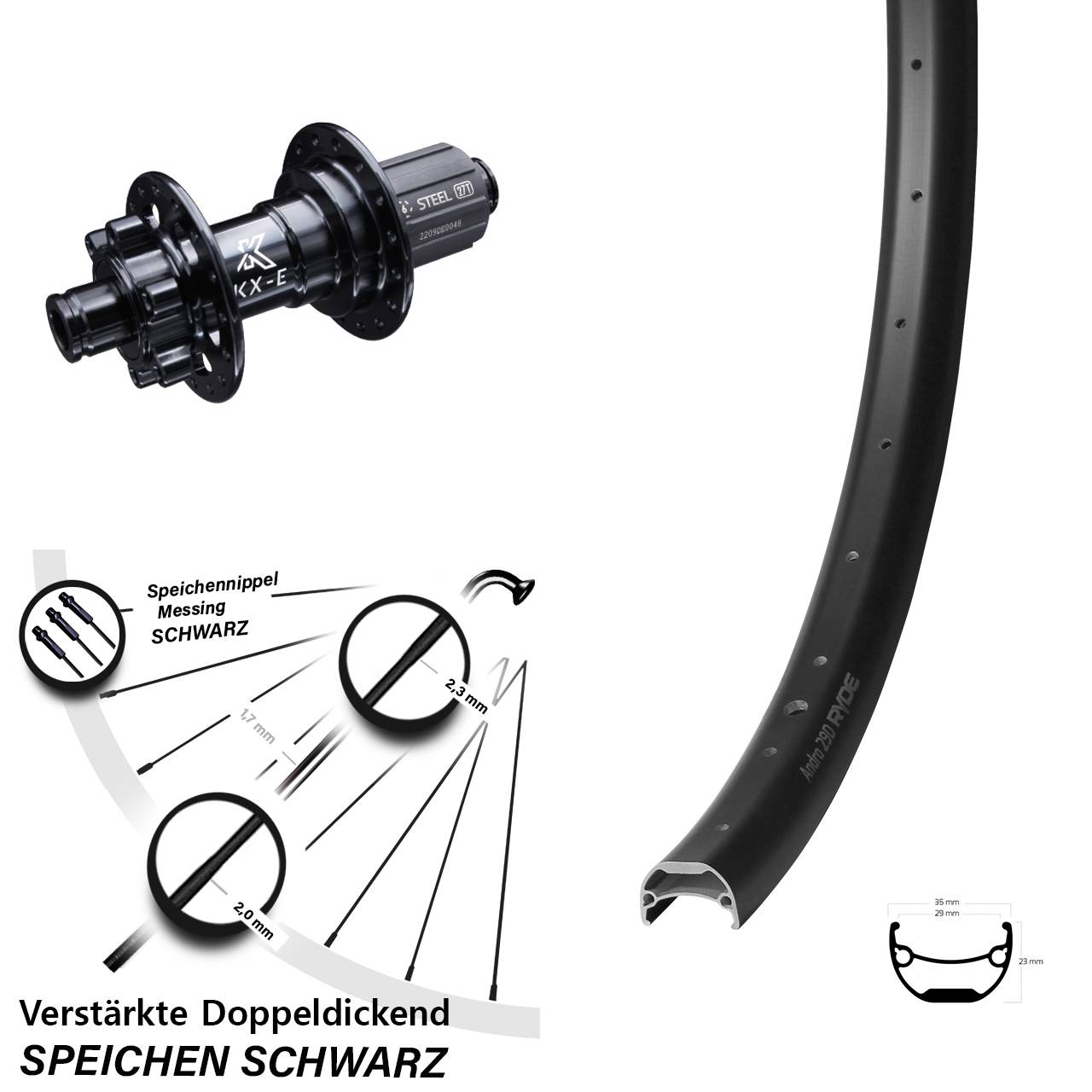 Hinterrad 6-Loch 12x142 26 Zoll Ryde Andra 29 KX-E 8-12 fach HG
