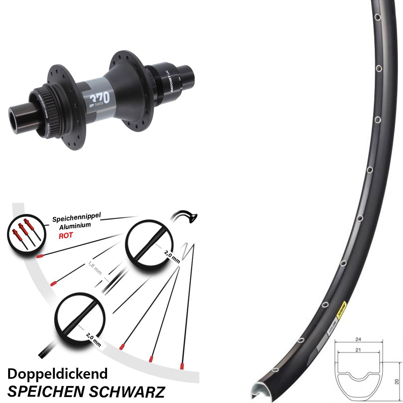 28-29 Zoll Mavic XC621 DT Swiss 370 Hinterrad Centerlock 12x142