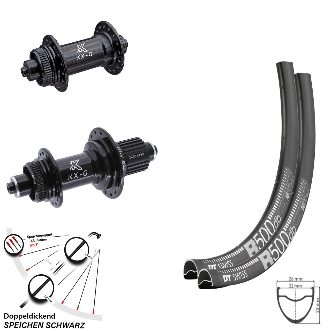 Disc Laufradsatz 28-29 Zoll DT Swiss R500 KX-G Micro Spline für Schnellspanner