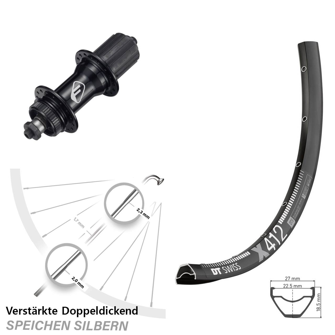 29 Zoll DT Swiss X 412 Formula CL52 Disc Hinterrad für Schnellspanner 8-11 fach