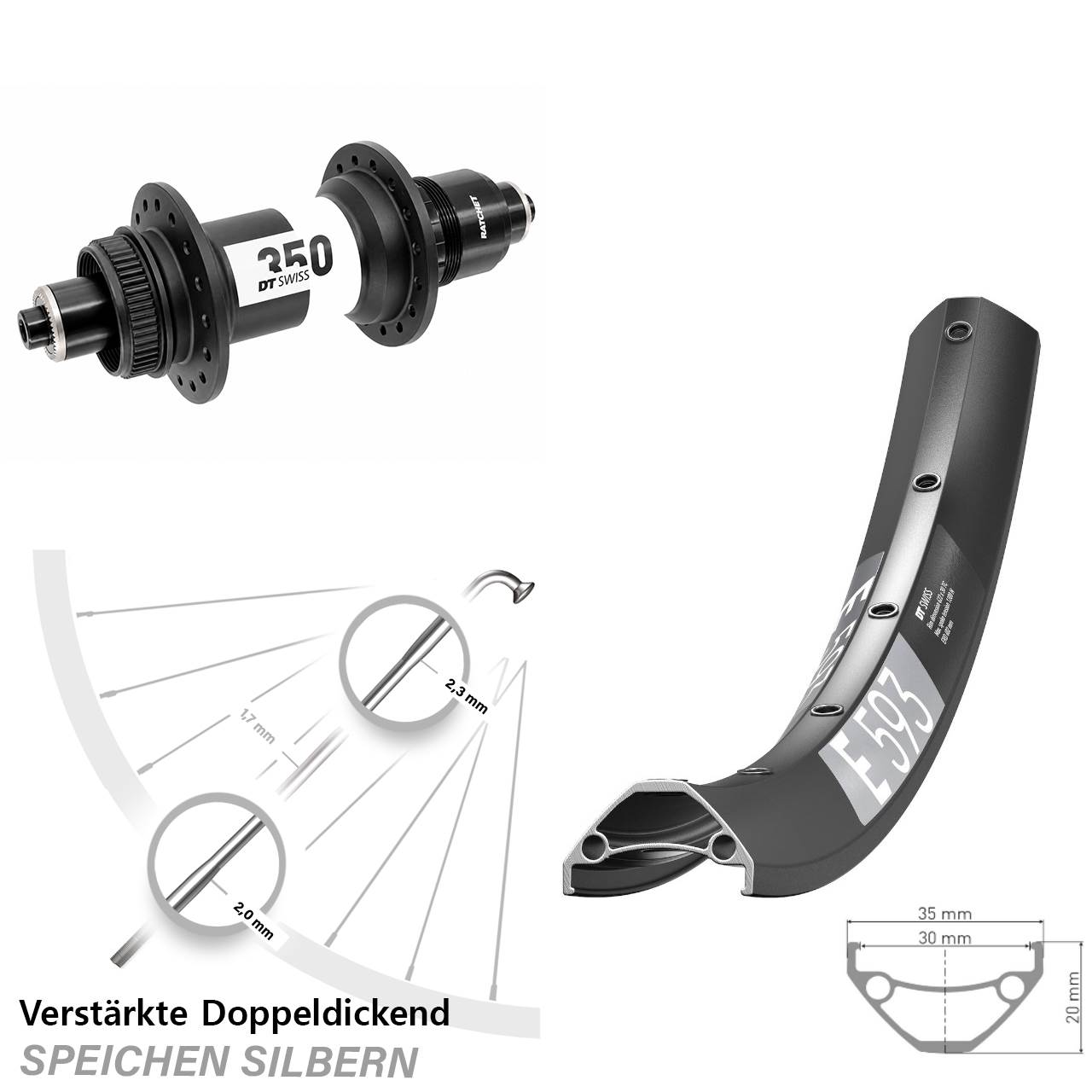 29 Zoll DT Swiss E593 350 Disc Laufrad QR Boost XD