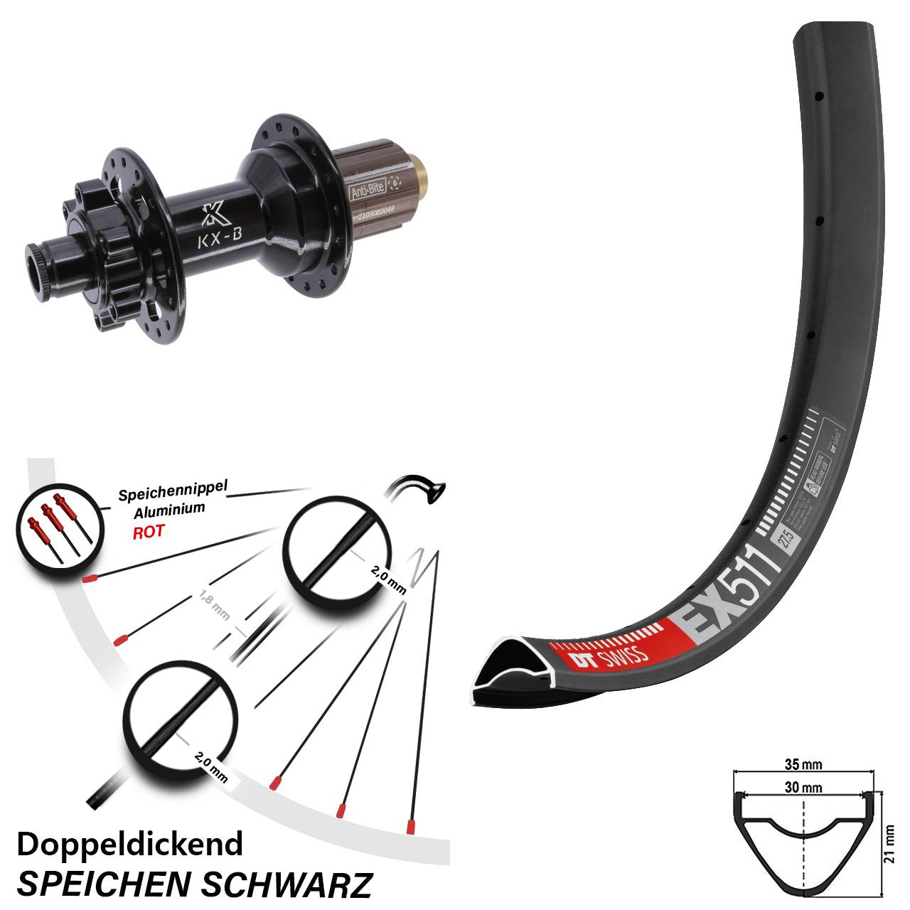 Boost Hinterrad 6-Loch 12x148 29 Zoll DT Swiss EX511 KX-B 8-11 fach HG