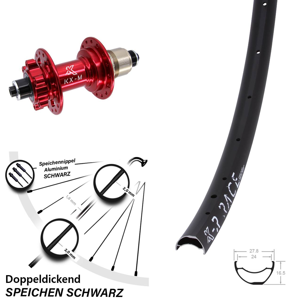 Disc Hinterrad QR KX-MR Race rot SRAM XD
