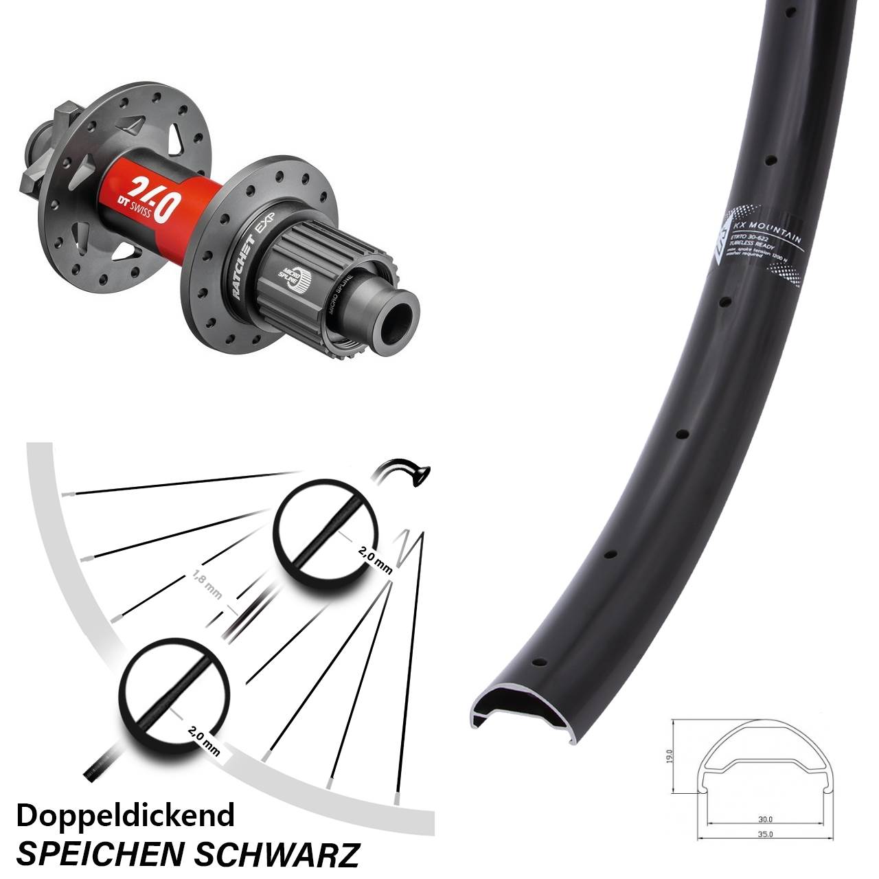 Disc Hinterrad 29 Zoll KX Mountain DT Swiss 240 EXP Shimano Micro Spline 12x148