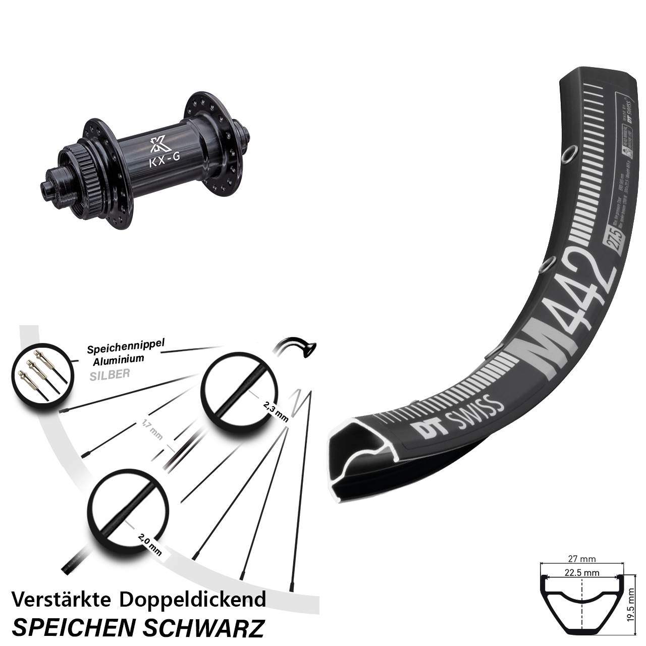 Disc Vorderrad 28-29 Zoll DT Swiss M 442 KX-G für Schnellspanner