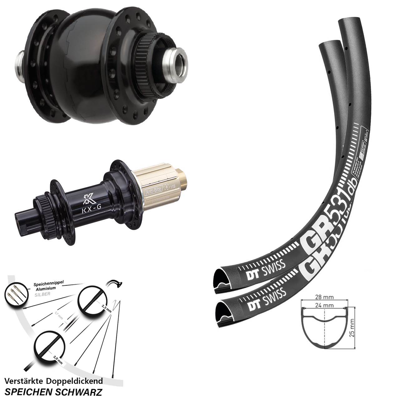 Centerlock Laufradsatz 12x100/142 28-29 Zoll DT Swiss GR531 KX-G SON 28 8-12 fach