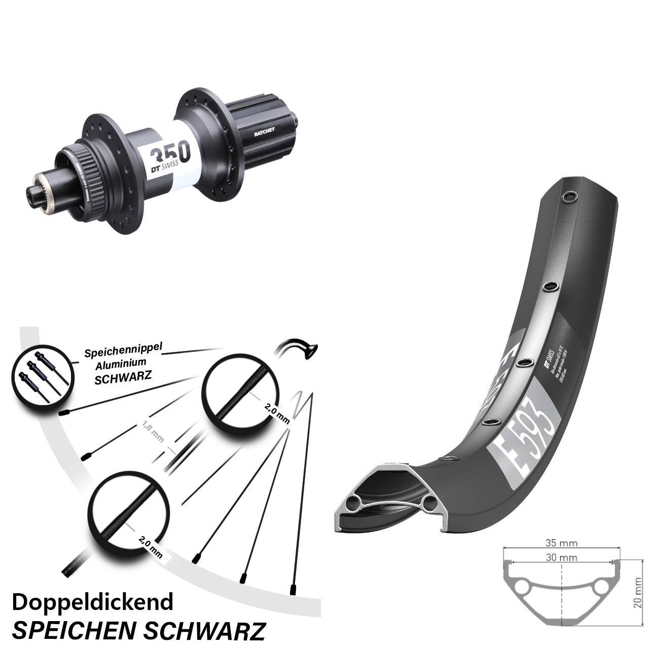 Centerlock Hinterrad 29 Zoll DT Swiss E593-350 8-11 fach HG QR Boost