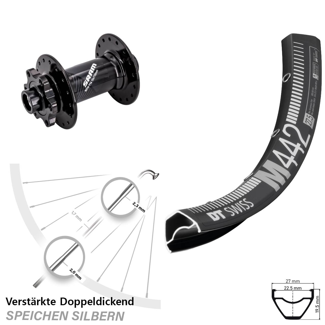 Boost Disc Laufrad 15x110 28 Zoll DT Swiss M 442 Sram 716