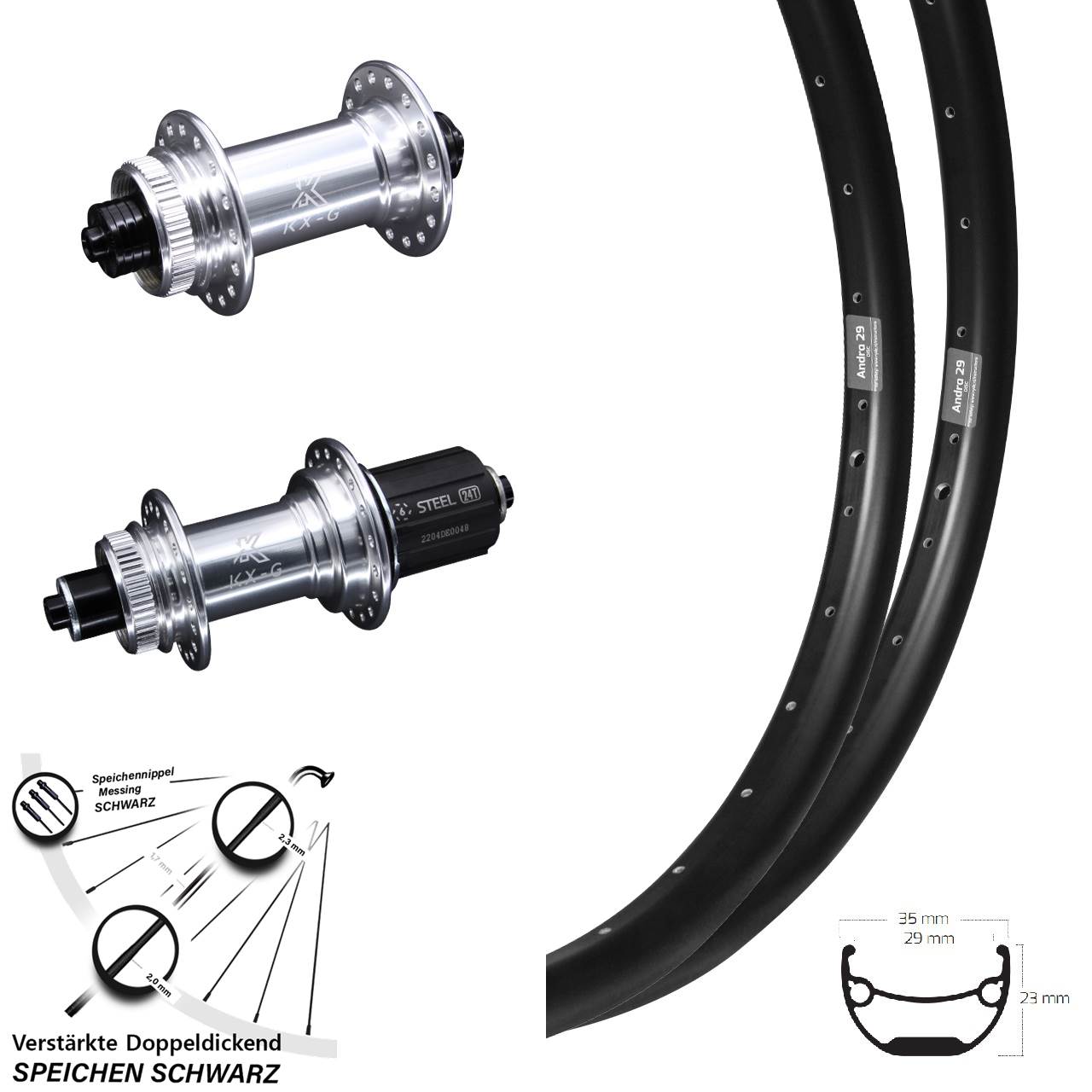 Laufradsatz Centerlock 27,5 Zoll Ryde Andra 29 KX-GS verstärkt 8-12 fach HG QR