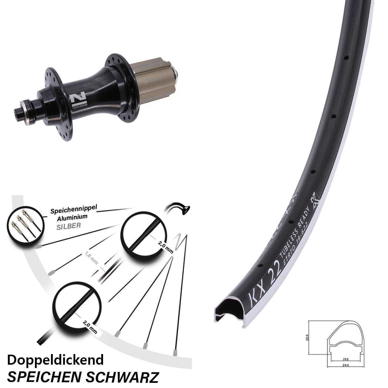 Hinterrad 28 Zoll KX 22 OS Novatec F162 Campa 8-12 fach QR