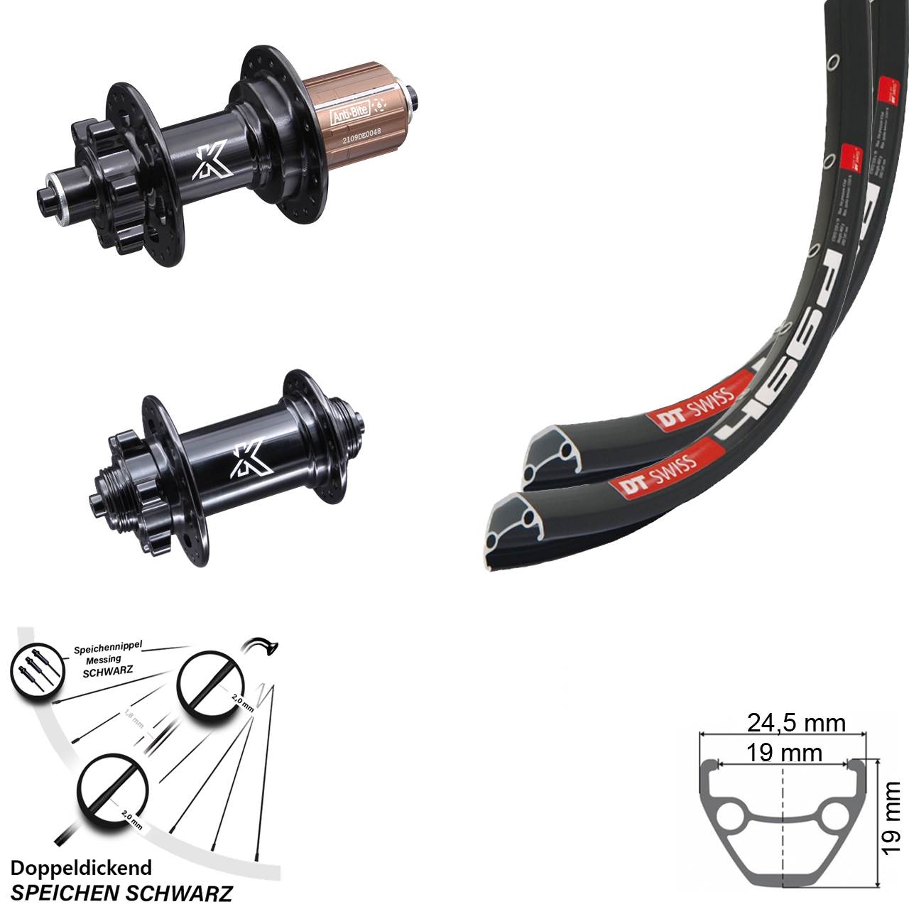 6-Loch Laufradsatz 28 Zoll DT Swiss 466 KX-M 8-12 fach HG QR