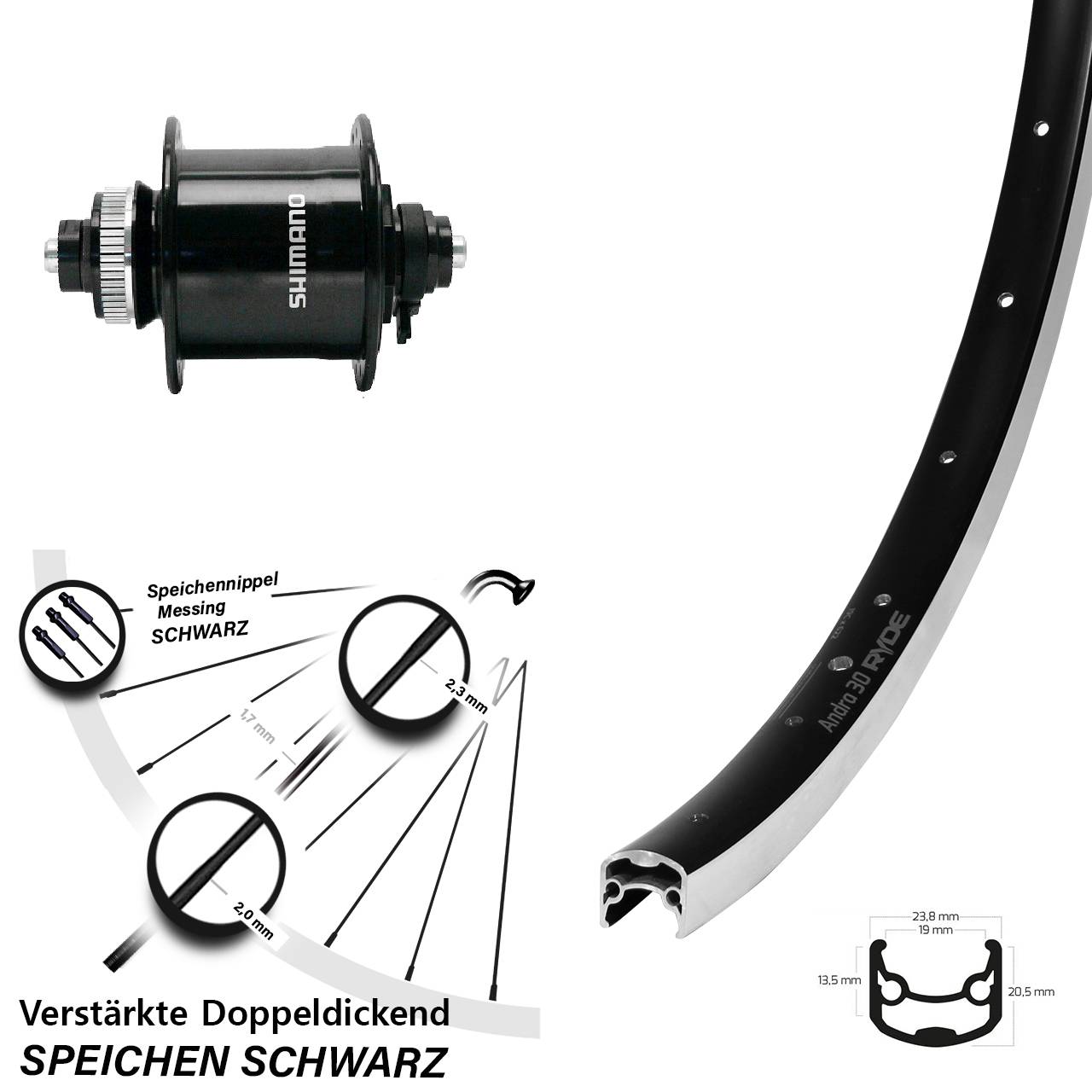 26 Zoll Ryde Andra 30 Shimano DH-UR700 Nabendynamovorderrad