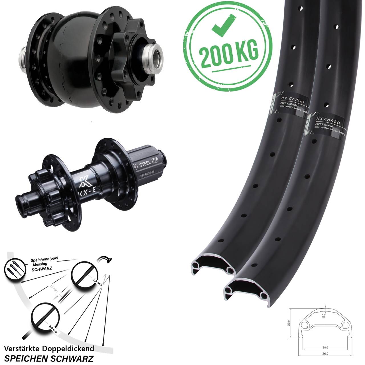 Disc Laufrad-Satz 27,5 Zoll KX-E Cargo Heavy Duty SON 28 8-12 fach HG 12x100/142