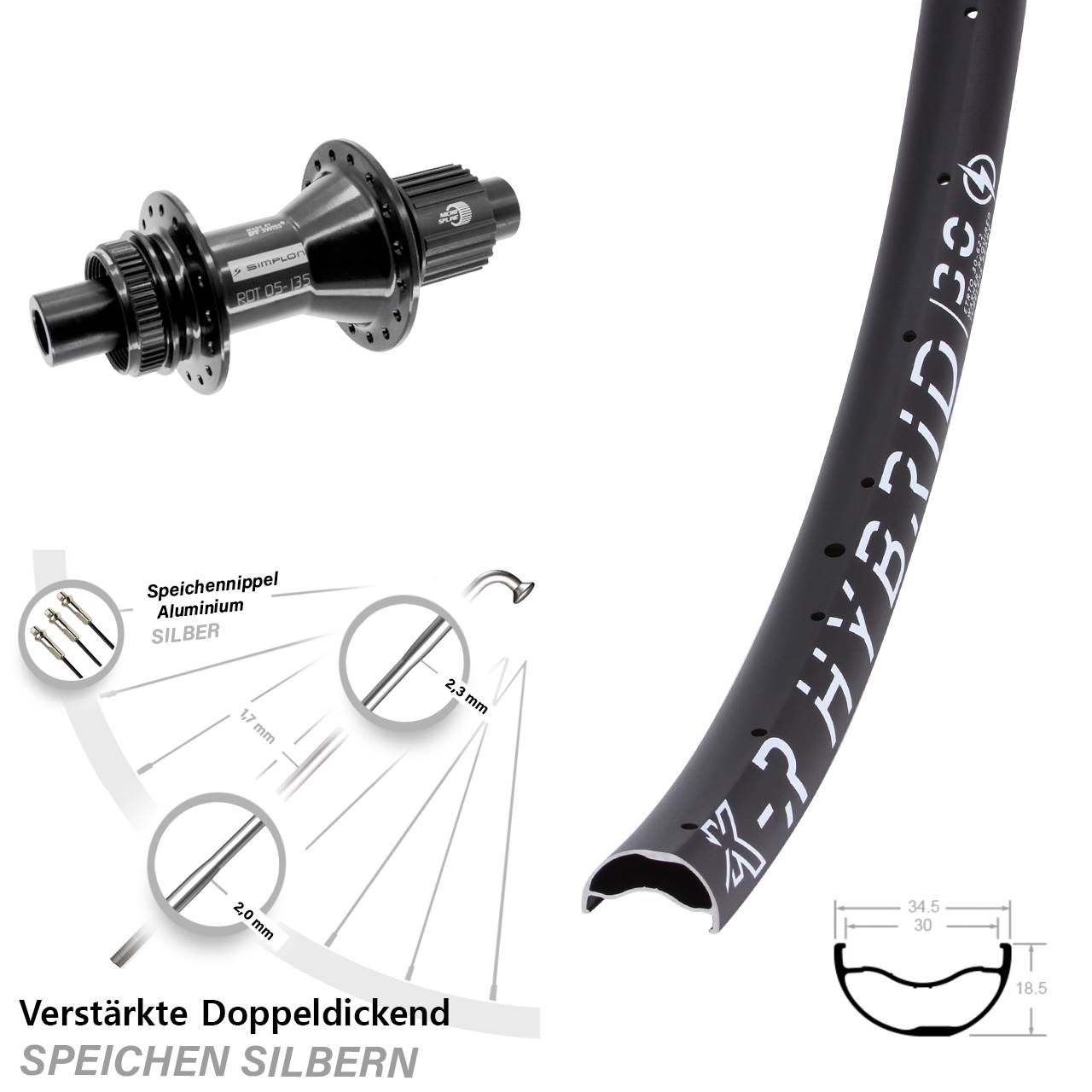 Hinterrad Centerlock 29 Zoll KX-R Hybrid 30 DT Swiss 370 Micro Spline 12x142