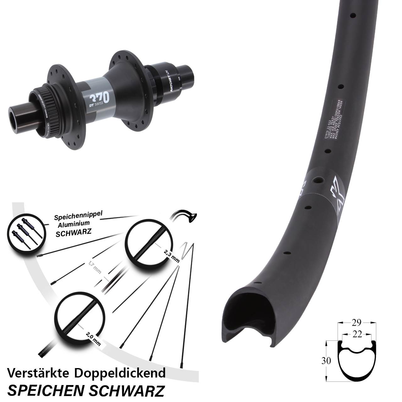 Hinterrad Centerlock 29 Zoll KX-RC Gravel Carbon DT Swiss 370 XDR 11-12 fach 12x142