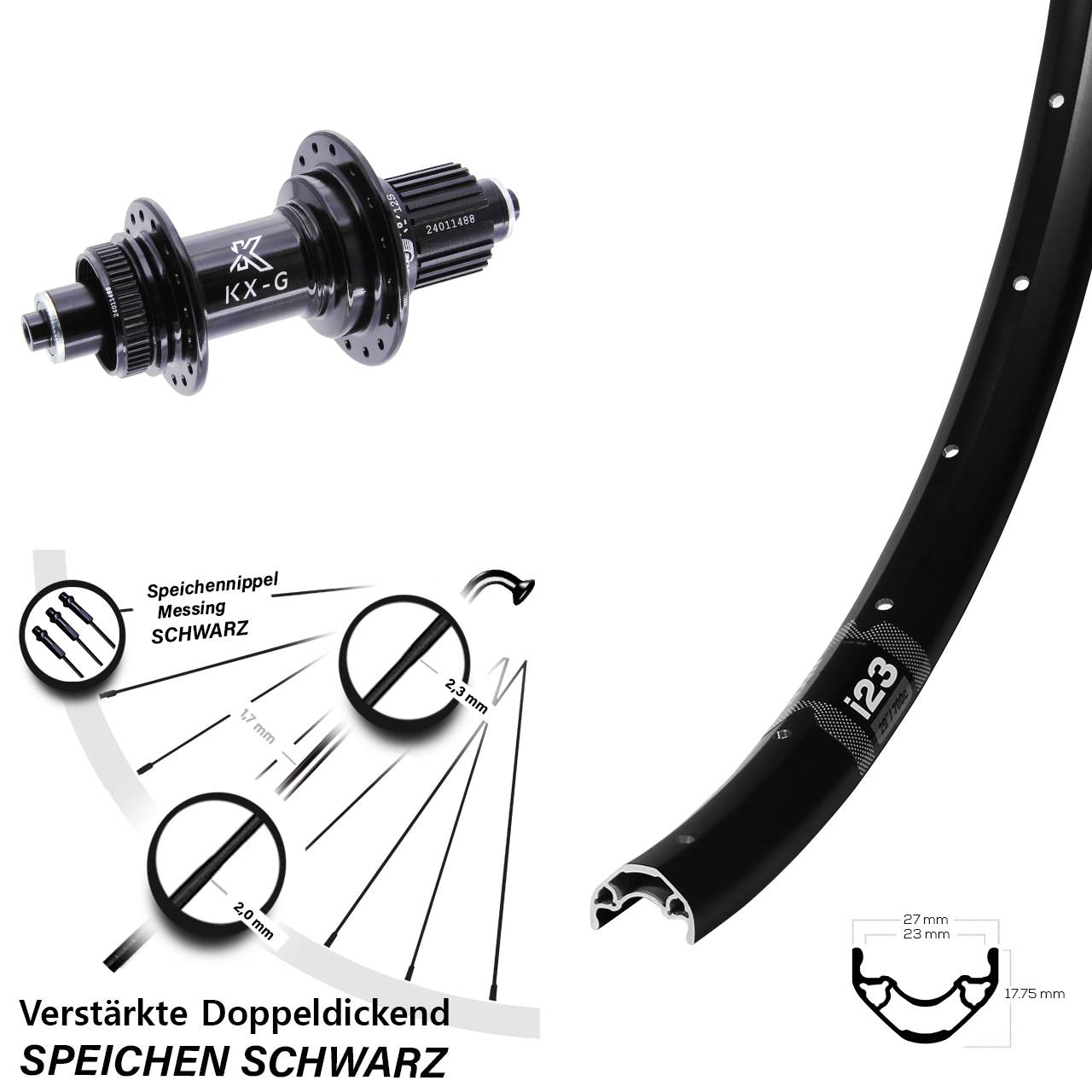 WTB i23 ST KX-G 28 Zoll Centerlock Hinterrad für Schnellspanner Micro Spline