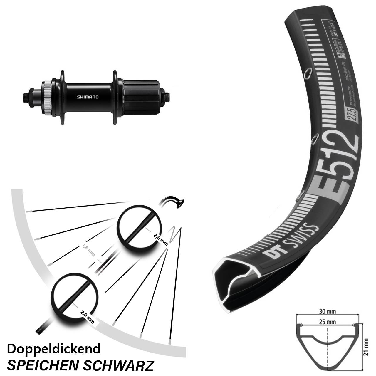 Hinterrad 29 Zoll DT Swiss E 512 Shimano QC400