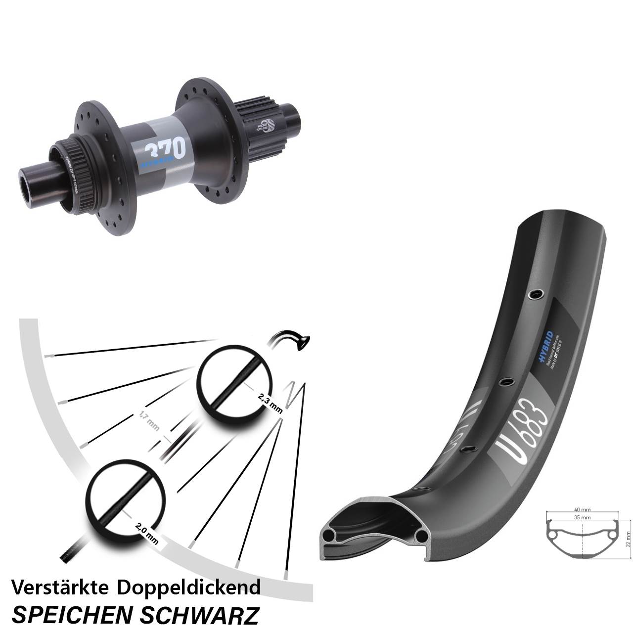 Hinterrad Centerlock 27,5 Zoll U683 DT Swiss 370 Hybrid Micro Spline 12x148 Boost