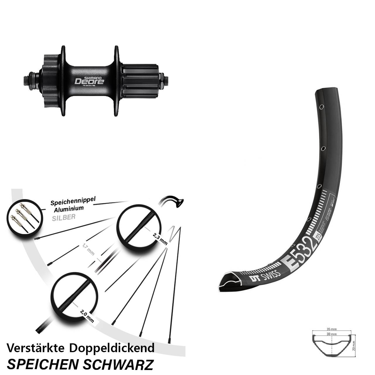 Disc Laufrad QR 29 Zoll DT Swiss E 532 Shimano FH-M525 8-11 fach