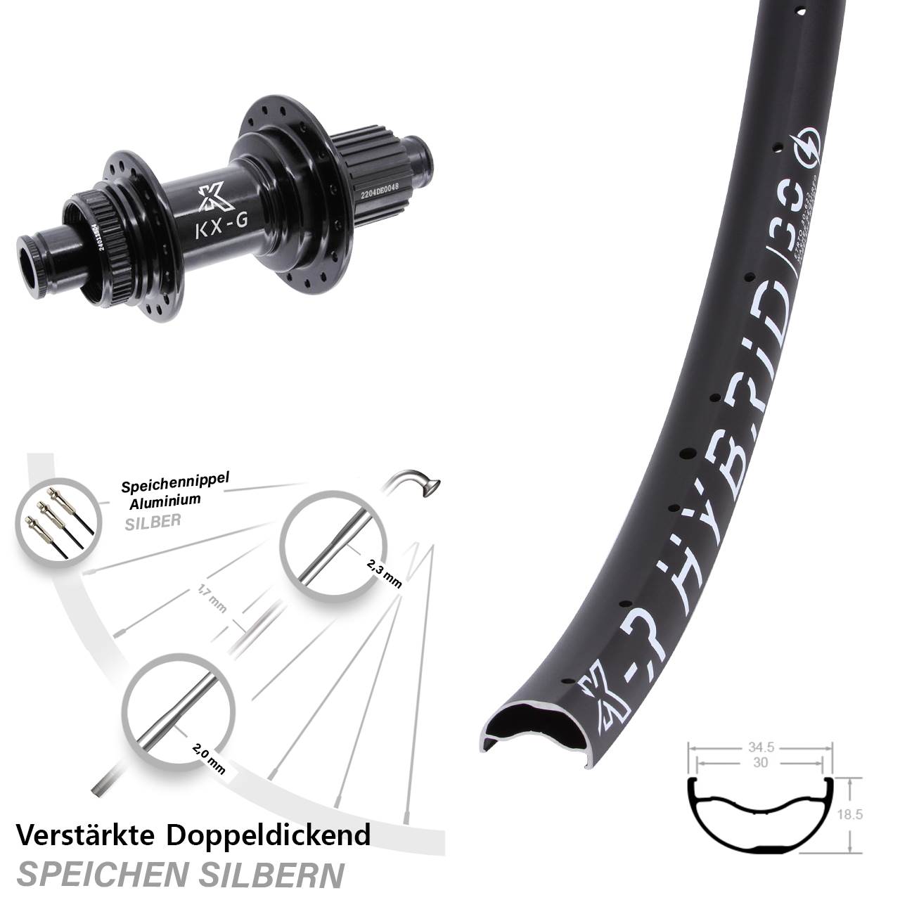 29 Zoll KX-GSR Hybrid 30 verstärkt Hinterrad Centerlock 12x142 Shimano Micro Spline