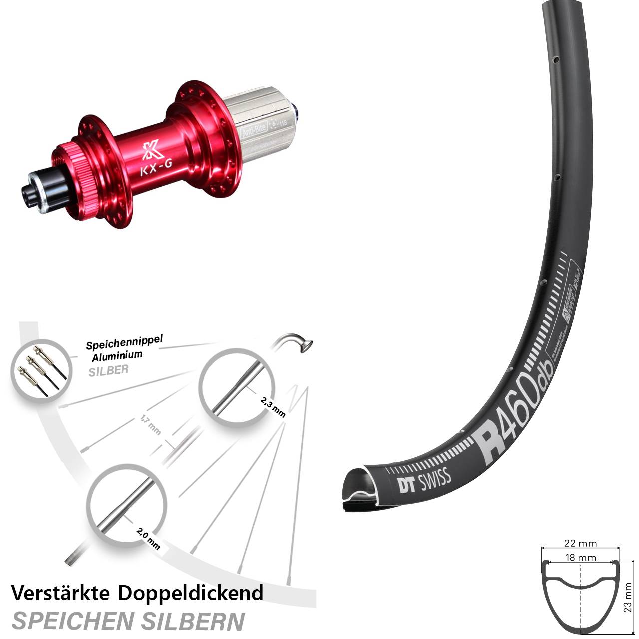 Disc Hinterrad 28 Zoll DT Swiss R 460 KX-G rot 8-12 fach für Schnellspanner