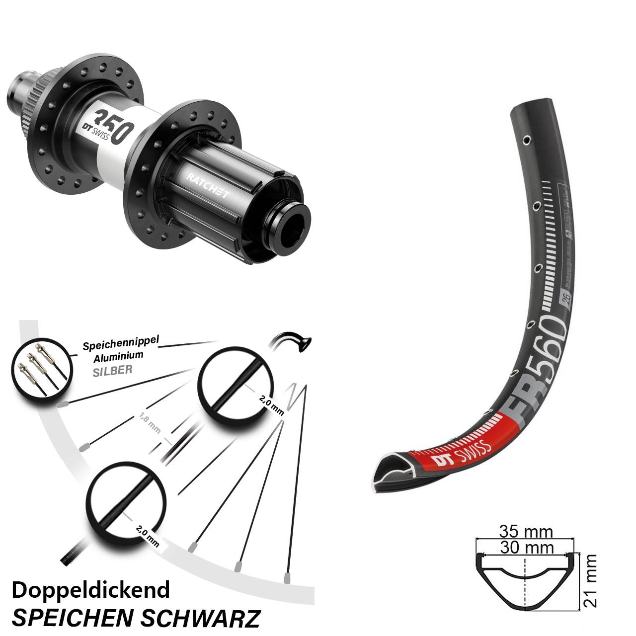 26 Zoll DT Swiss FR560-350 Hinterrad Centerlock 12x142 8-11 fach HG