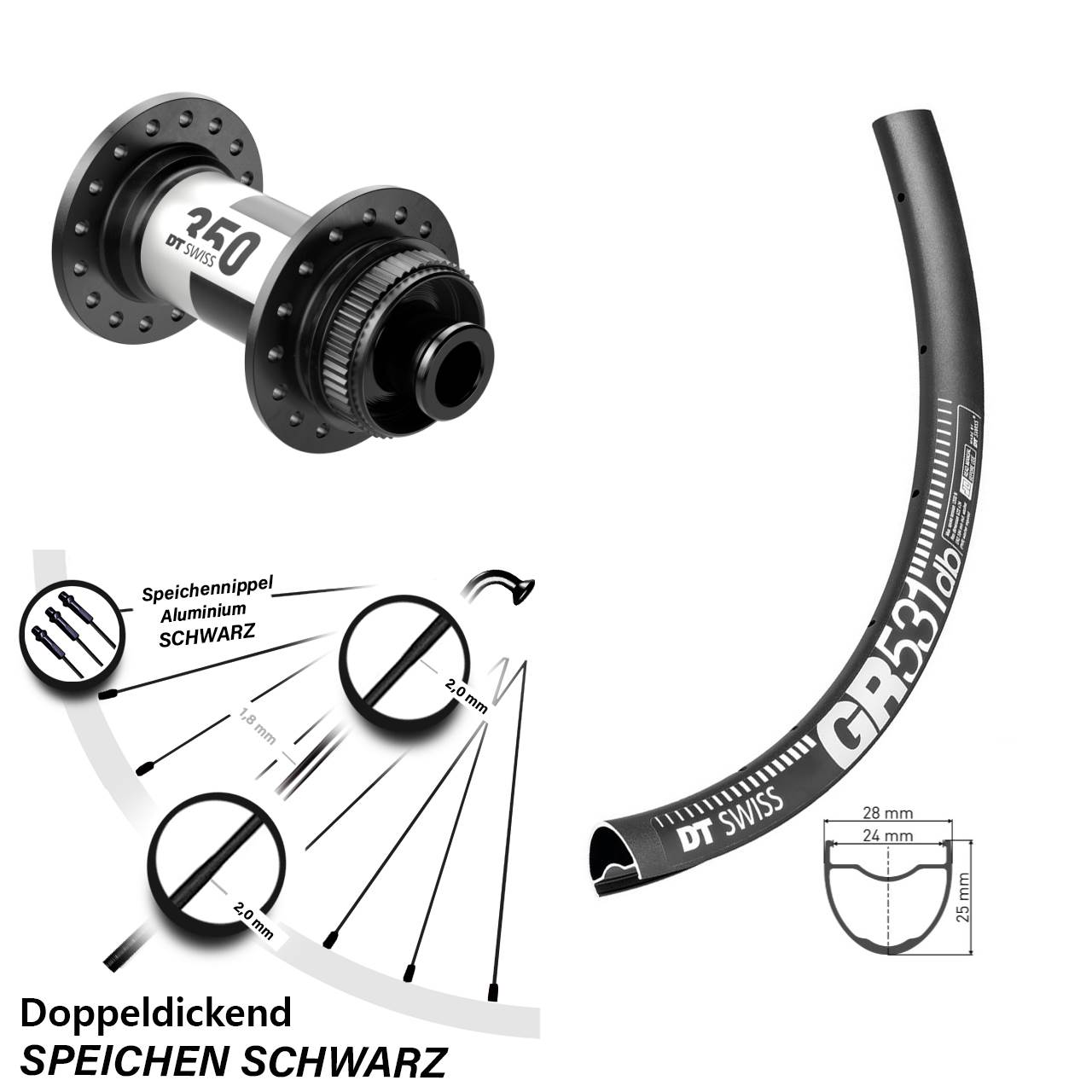 Laufrad 27,5 Zoll DT Swiss GR 531 Disc-350 12x100 Centerlock