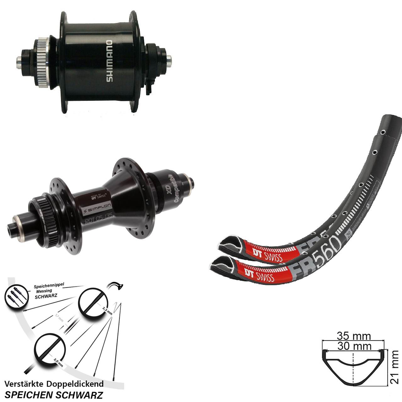 Laufradsatz Centerlock 26 Zoll DT Swiss FR 560 370 Shimano DH-UR700-3D Sram XD QR
