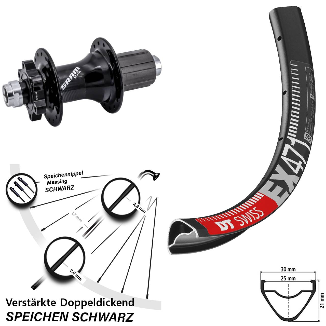 26 Zoll DT Swiss EX 471 Sram 746 Disc Laufrad 12x148 8-11 fach HG