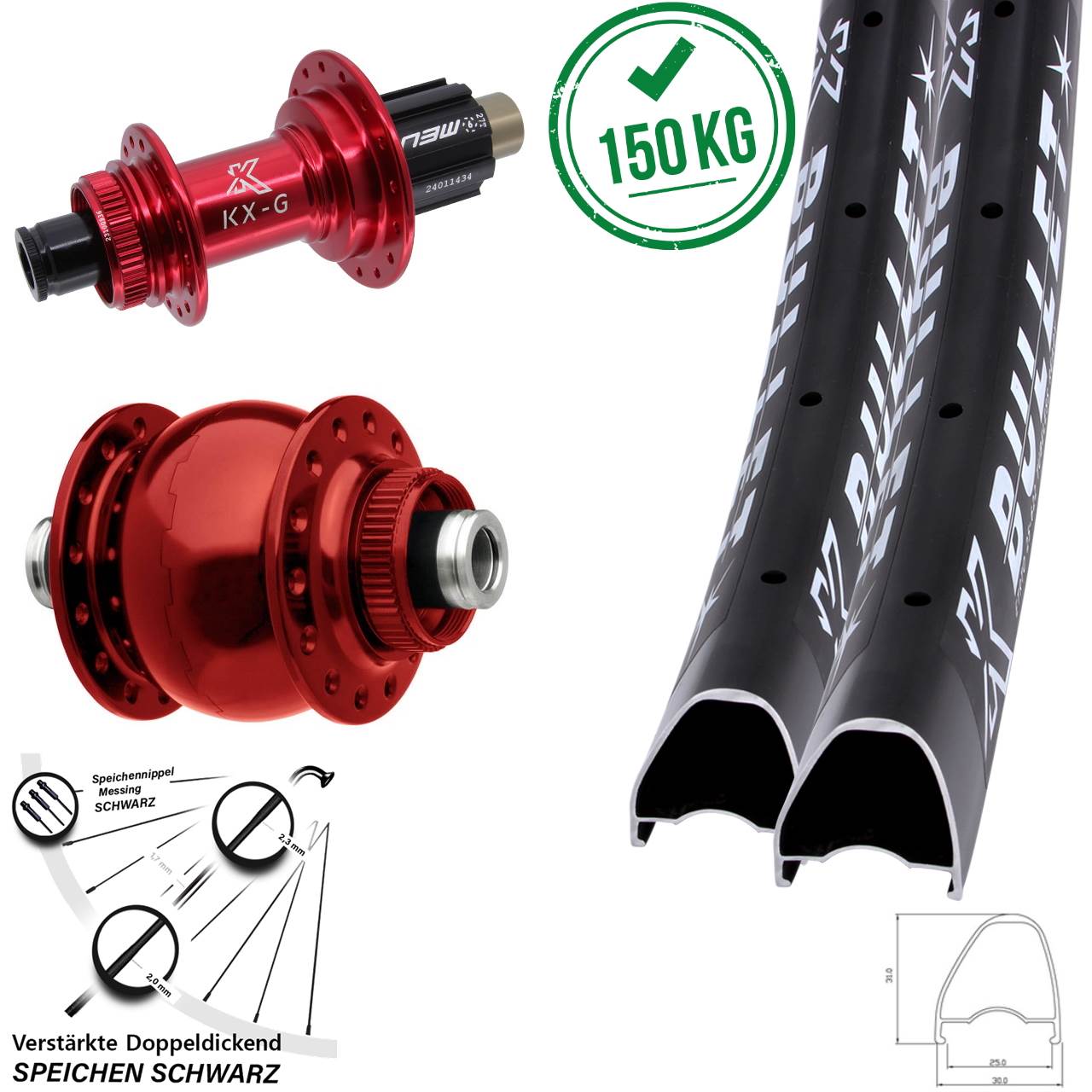 KX-G Bullet OS rot SON 28 28-29 Zoll Laufradsatz Centerlock 12x100/142 Campa N3W