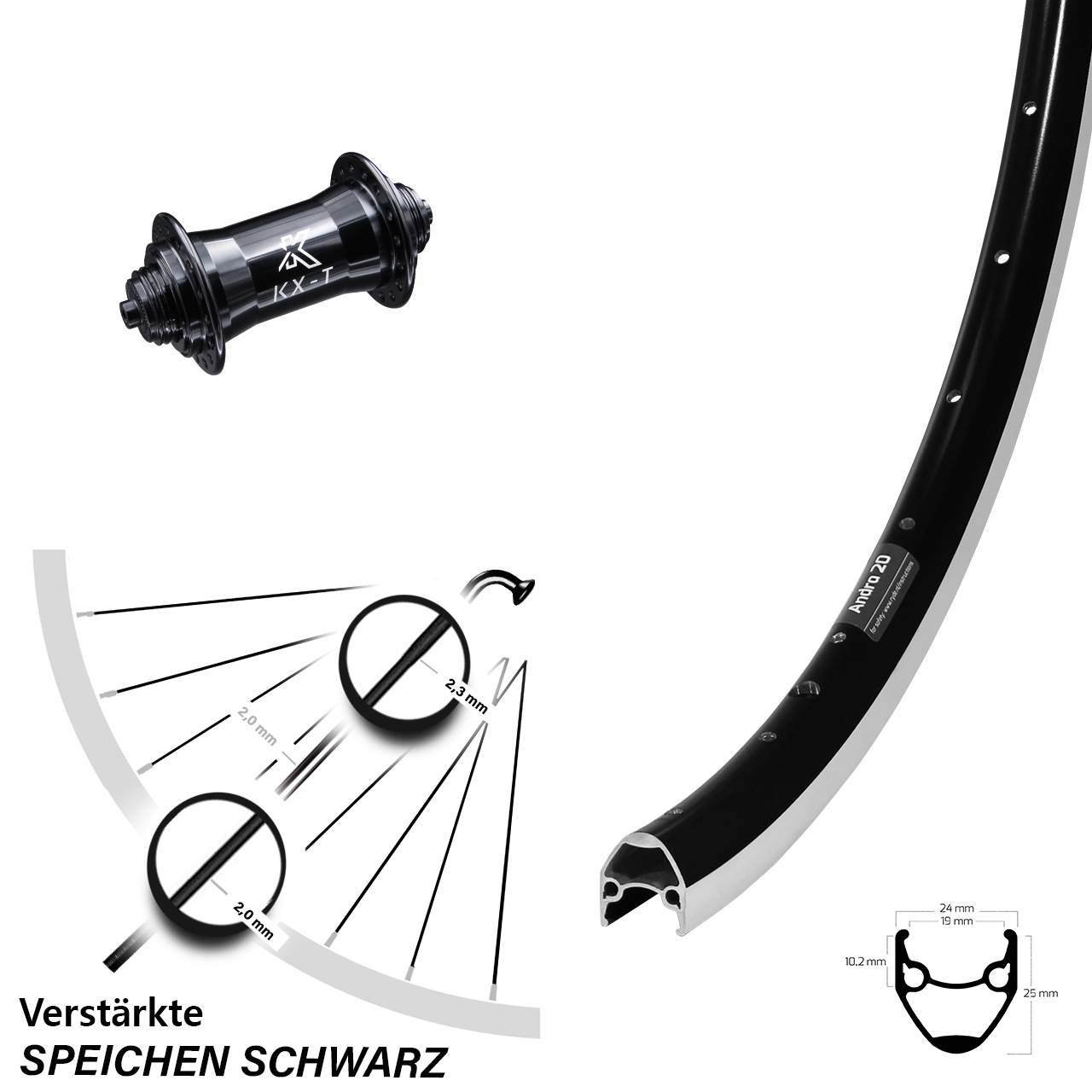 Ryde Andra 20 Vorderrad 28 Zoll mit KX-T Nabe schwarz