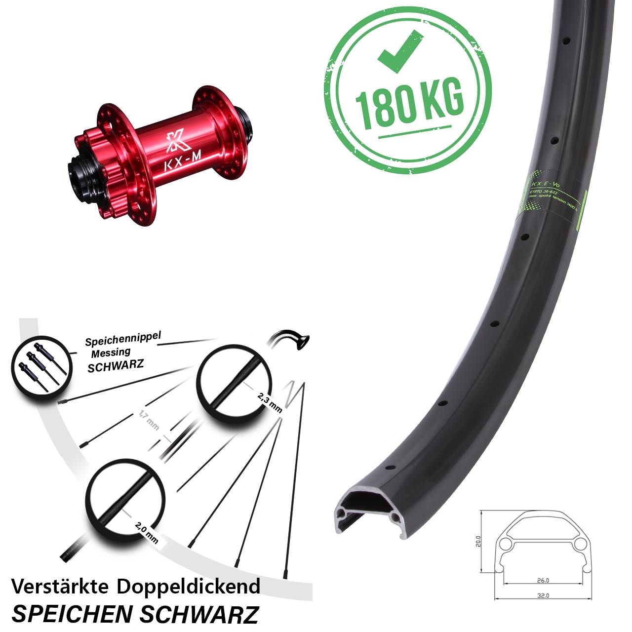 Disc Vorderrad 28-29 Zoll KX-M Evo rot 12x100