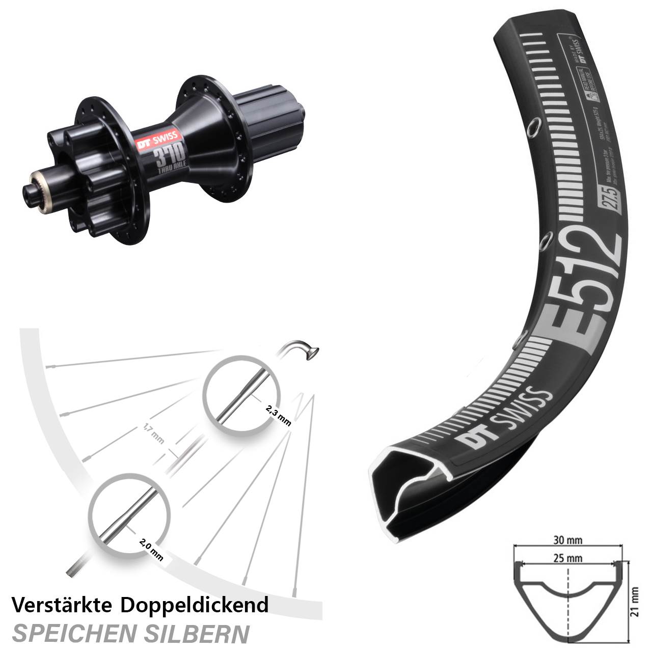 29 Zoll DT Swiss E 512 DT Swiss 370 6-Loch Hinterrad für Schnellspanner 8-11 fach HG