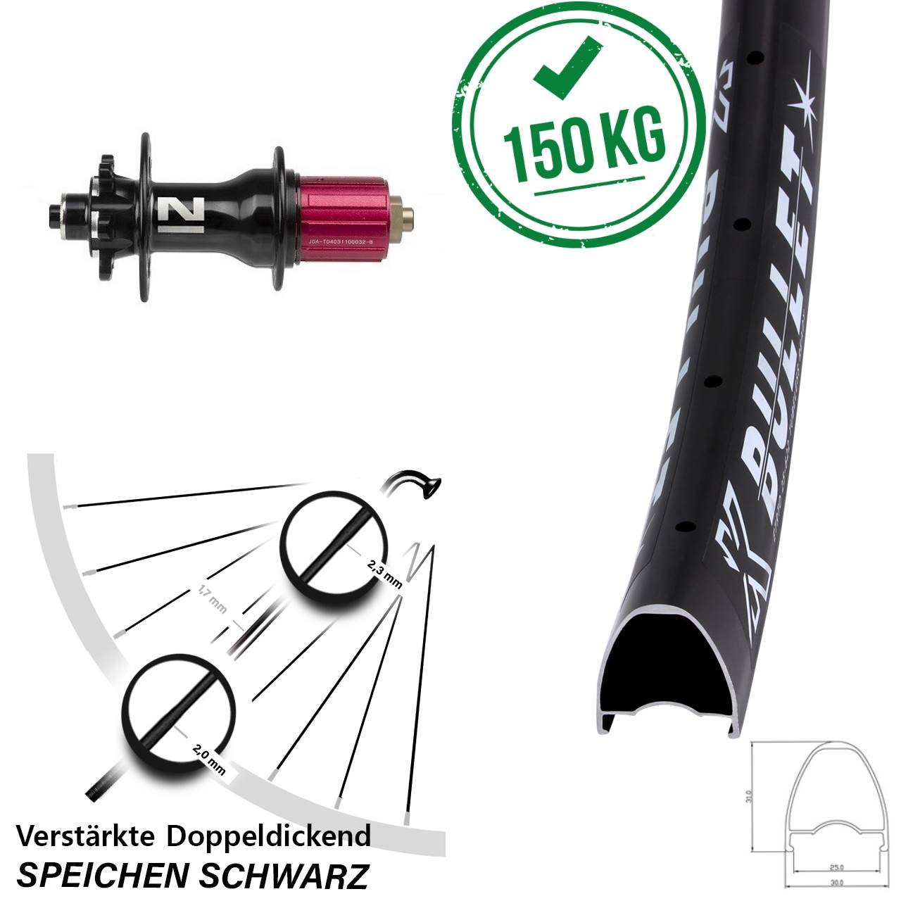Hinterrad 6-Loch 28-29 Zoll KX Bullet Novatec Superlight 8-12 fach QR