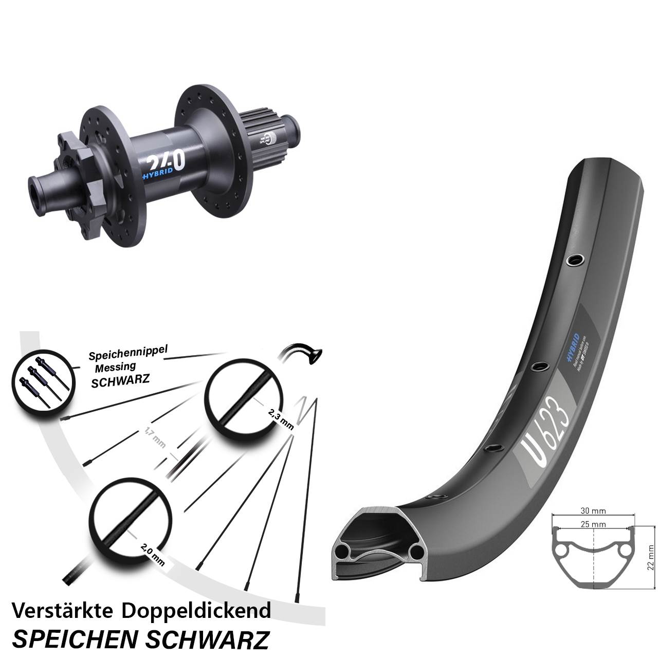 28/29 Zoll DT Swiss U623-240 Hybrid 6-Loch Hinterrad 12x148 Boost Micro Spline