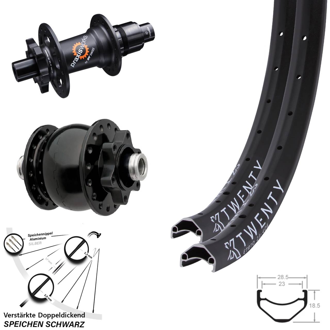 Disc Laufrad-Satz 12x100/142 20 Zoll KX Twenty DT Swiss 350 Ratchet 36 SON 28 SRAM XD
