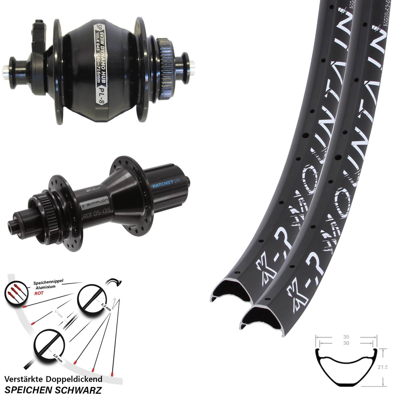 29 Zoll KX-R Mountain DT Swiss 370 Hybrid SP PL-8 Laufradsatz Disc QR 8-11f