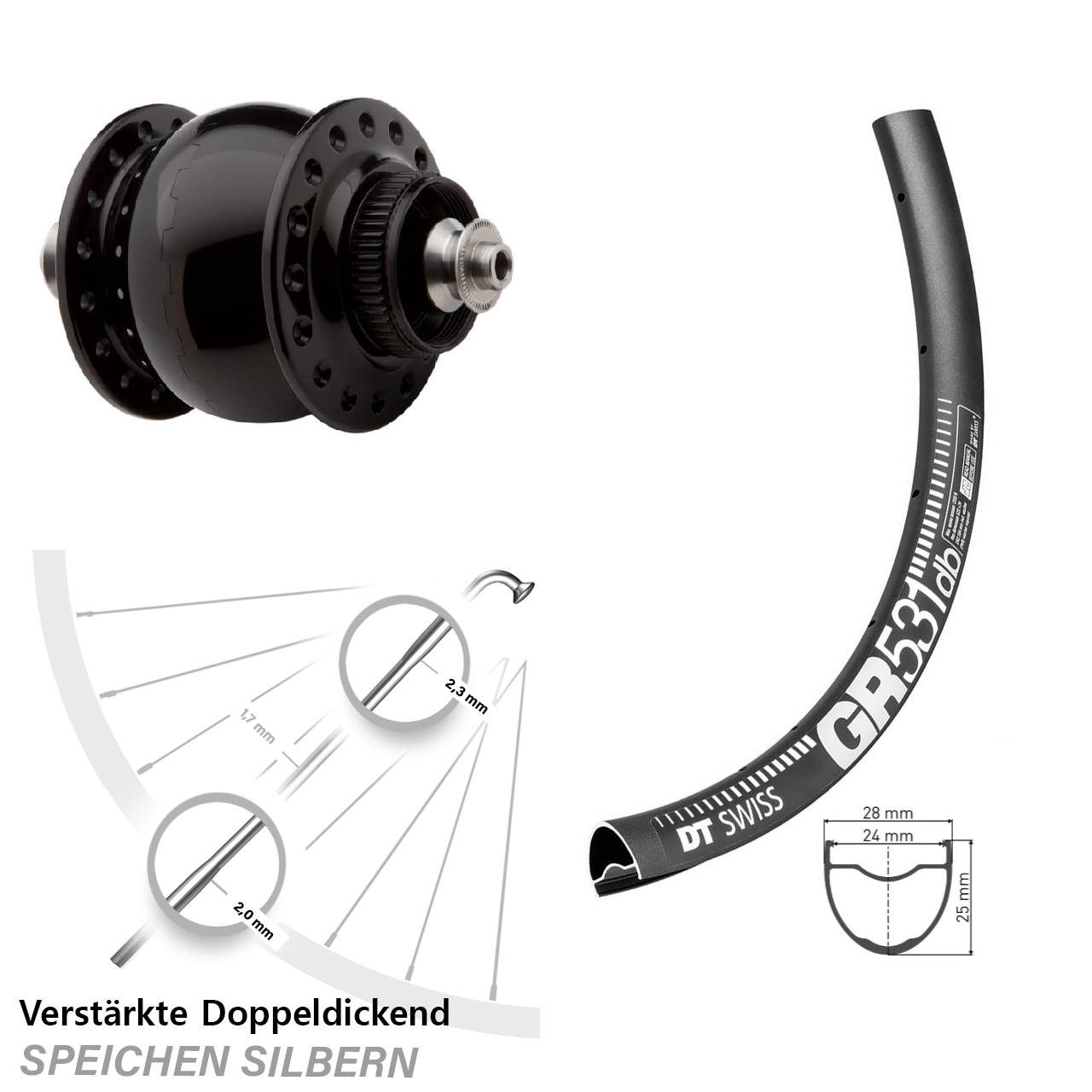 SON delux DT Swiss GR531 29 Zoll Disc Vorderrad mit Nabendynamo QR
